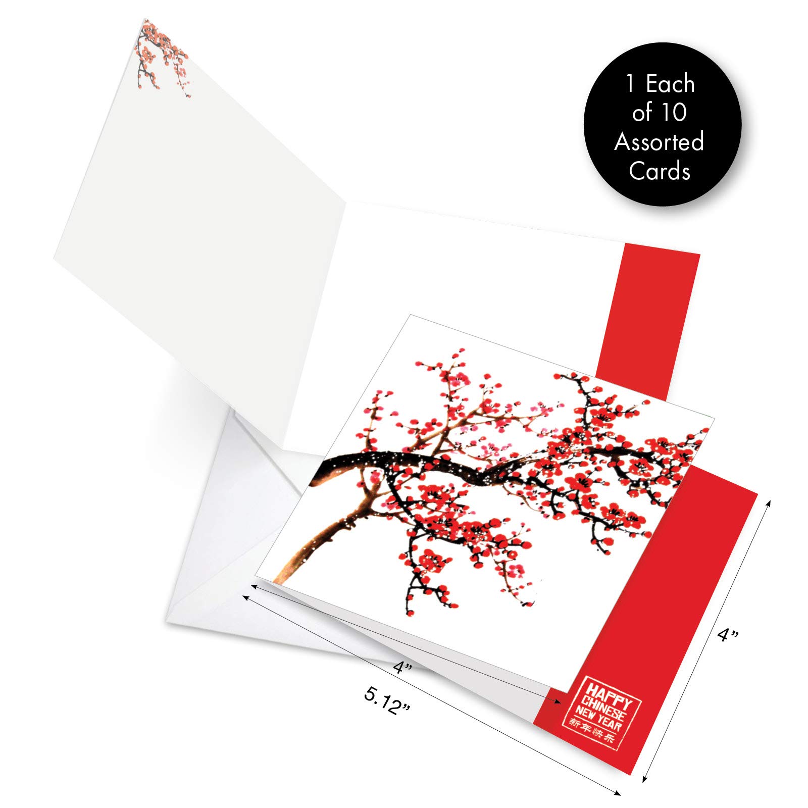 The Best Card Company - 10 Lunar New Year Cards (4 x 5.12 Inch) - Assorted Notecards with Envelopes, Colorful Bulk Boxed Set - Cheers and Cherries AMQ5072CNG-B1x10