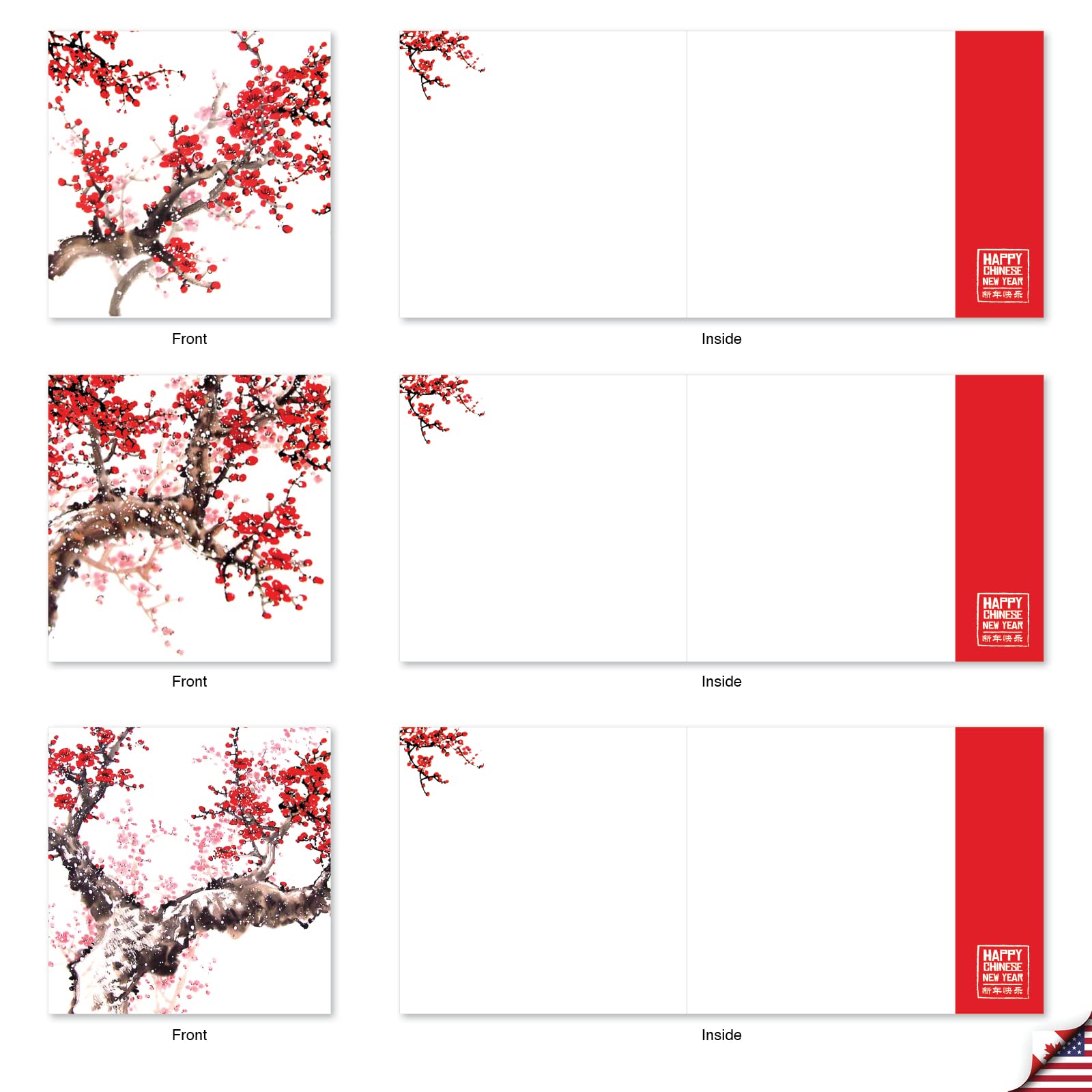 The Best Card Company - 10 Lunar New Year Cards (4 x 5.12 Inch) - Assorted Notecards with Envelopes, Colorful Bulk Boxed Set - Cheers and Cherries AMQ5072CNG-B1x10