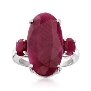 ross-simons 15.20 ct. t.w. 3-stone ruby ring in sterling silver. size 7