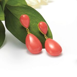 Ross-Simons Coral Drop Earrings in 14kt Yellow Gold