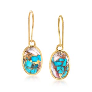 ross-simons oval kingman turquoise drop earrings in 18kt gold over sterling