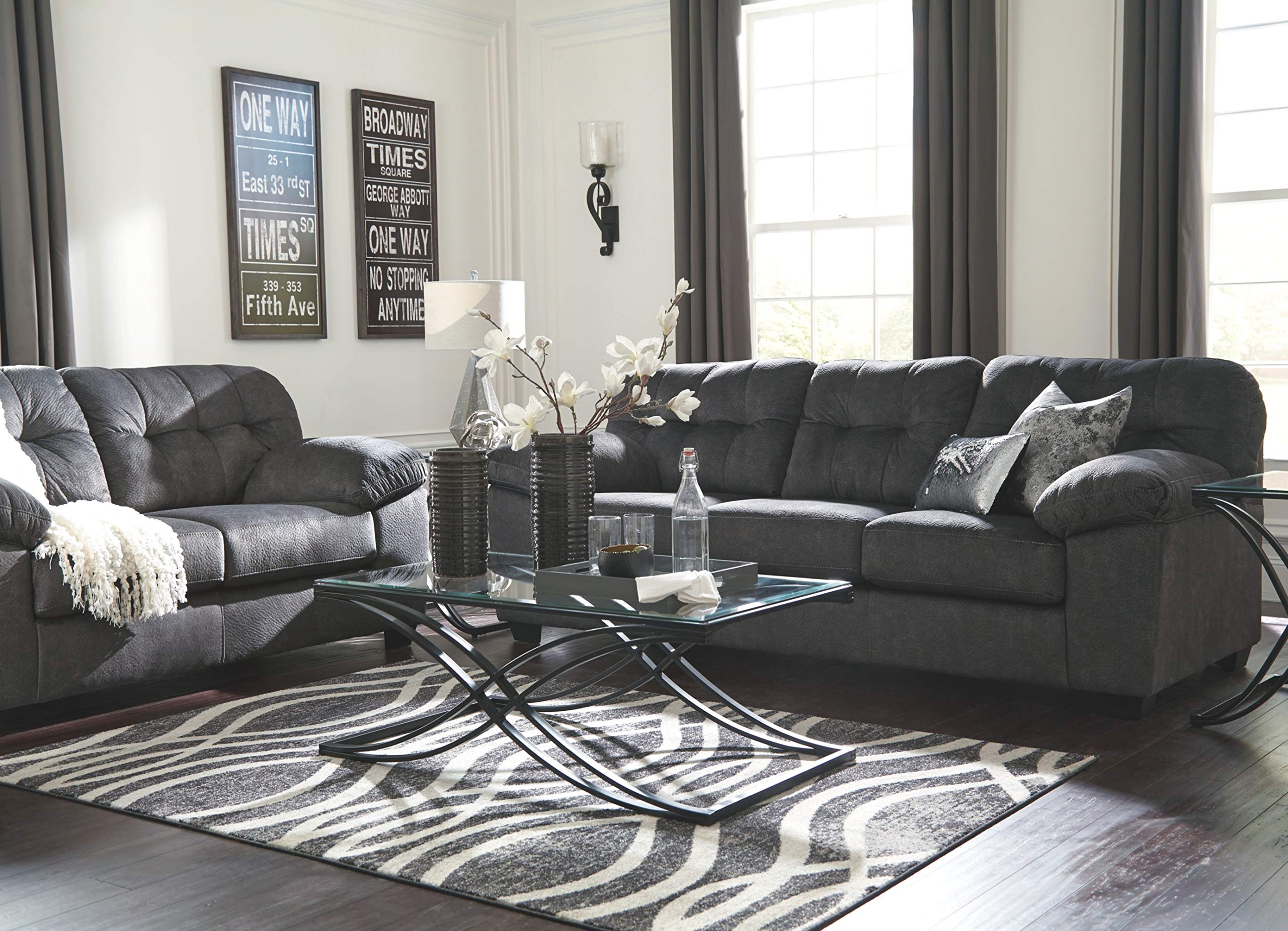 Signature Design by Ashley Accrington Plush Loveseat with Tufted Back, Gray