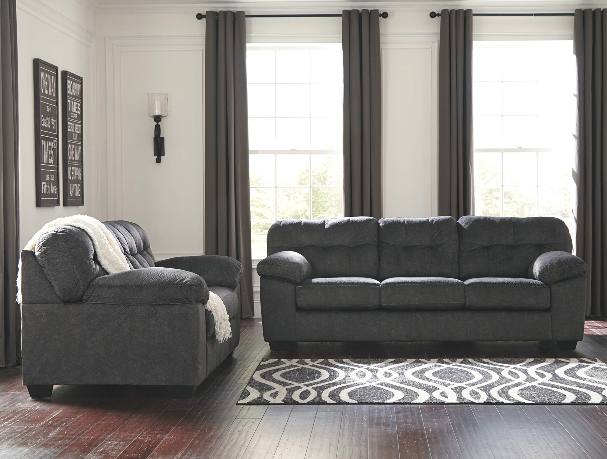 Signature Design by Ashley Accrington Plush Loveseat with Tufted Back, Gray