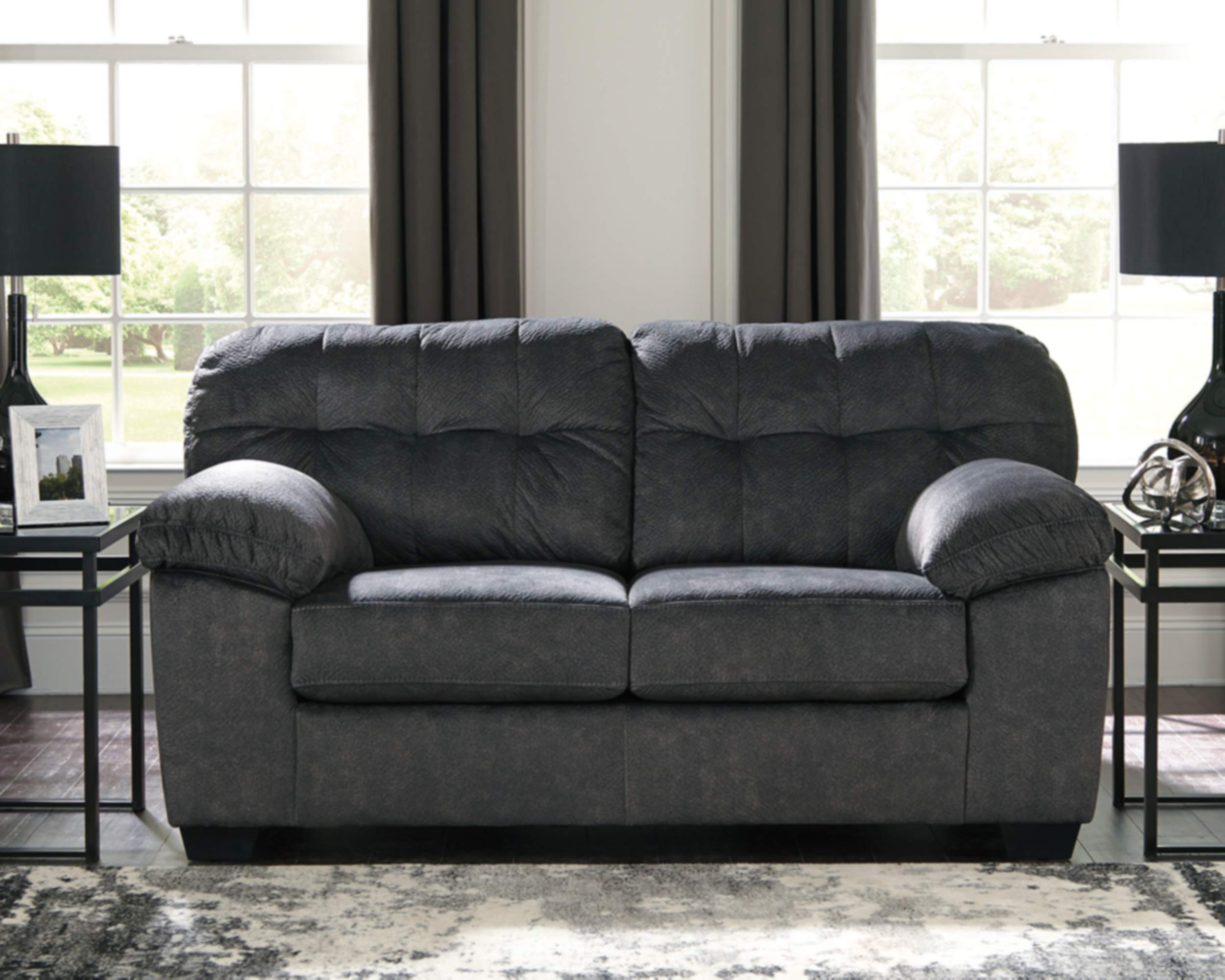 Signature Design by Ashley Accrington Plush Loveseat with Tufted Back, Gray