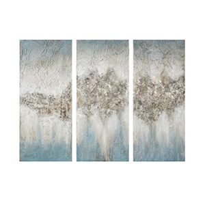 Madison Park Wall Art Living Room Décor - Embellished Hand Painted Canvas, Home Accent Glitter Abstract Bathroom Decoration Ready to Hang Painting for Bedroom, 15" W x 35" H x 1.5" D, Blue 3 Piece