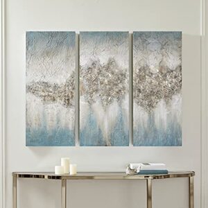 Madison Park Wall Art Living Room Décor - Embellished Hand Painted Canvas, Home Accent Glitter Abstract Bathroom Decoration Ready to Hang Painting for Bedroom, 15" W x 35" H x 1.5" D, Blue 3 Piece