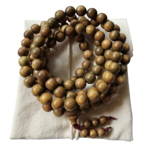 HAPPEACE 8mm Natural Fragrant Green Sandalwood 108 Mala Meditation Beads - Tibetan Buddhism Prayer Beads