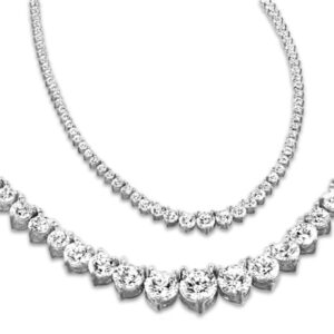 Houston Diamond District Womens 5 Carat Round 14K White Gold 17" Graduate Diamond Tennis Riviera Necklace (J-K Color, I1-I2 Clarity) Graduating Value Collection 3 Prong