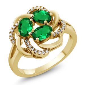 Gem Stone King 18K Yellow Gold Plated Silver Green Nano Emerald Ring For Women (1.57 Cttw, Oval 6X4MM, Gemstone May Birthstone, Available In Size 5, 6, 7, 8, 9)