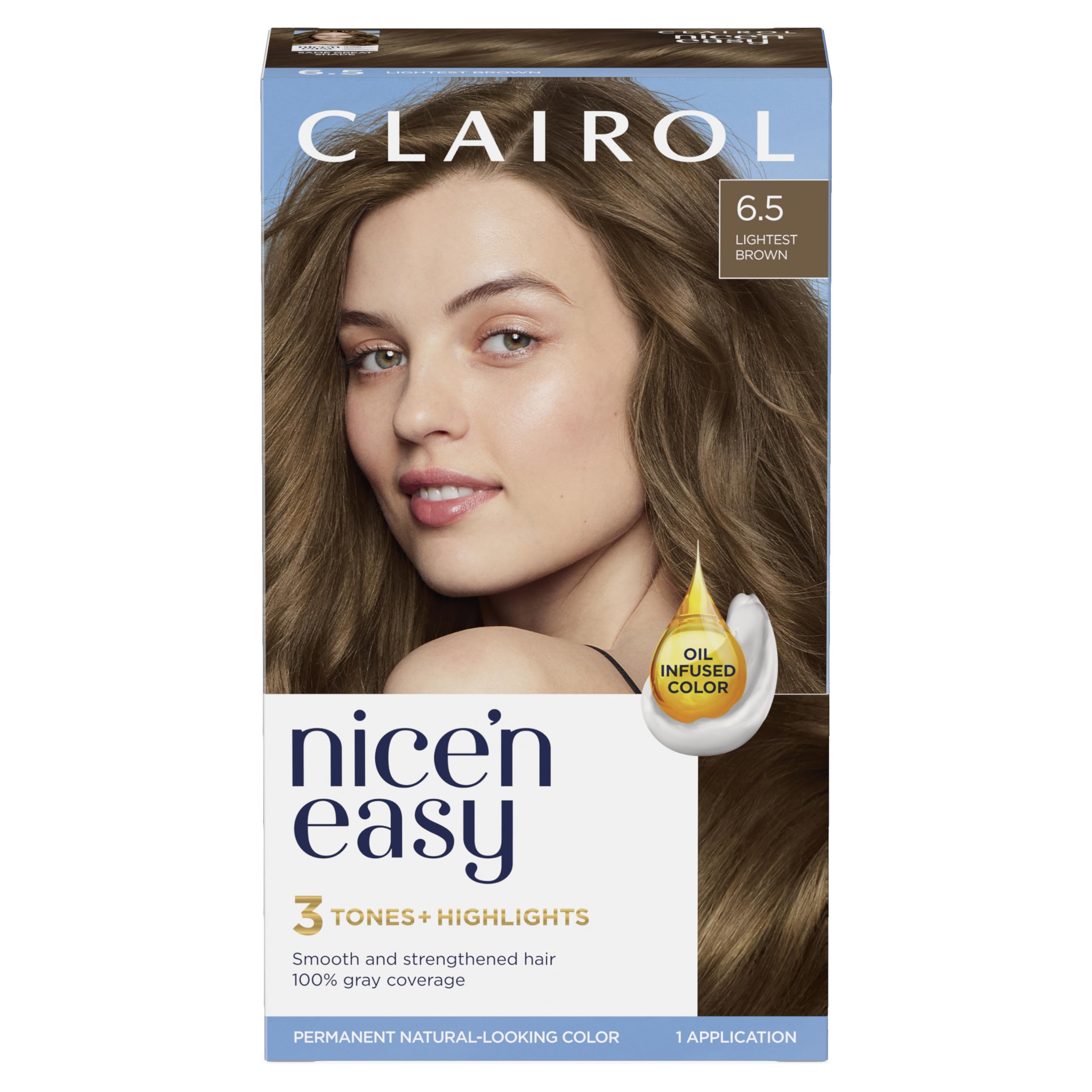 Clairol Nice'n Easy Permanent Hair Dye, 6.5 Lightest Brown Hair Color, Pack of 1