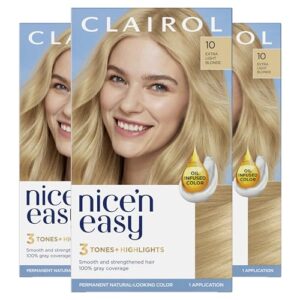 Clairol Nice'n Easy Permanent Hair Dye, 10 Extra Light Blonde Hair Color, Pack of 3