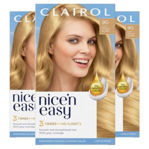 clairol nice'n easy permanent hair dye, 9g light golden blonde hair color, pack of 3