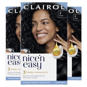 Clairol Nice'n Easy Permanent Hair Dye, 2 Black Hair Color, Pack of 3