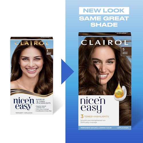 Clairol Nice'n Easy Permanent Hair Dye, 5M Medium Mahogany Brown Hair Color, 6.26 Fl Oz (Pack of 3)