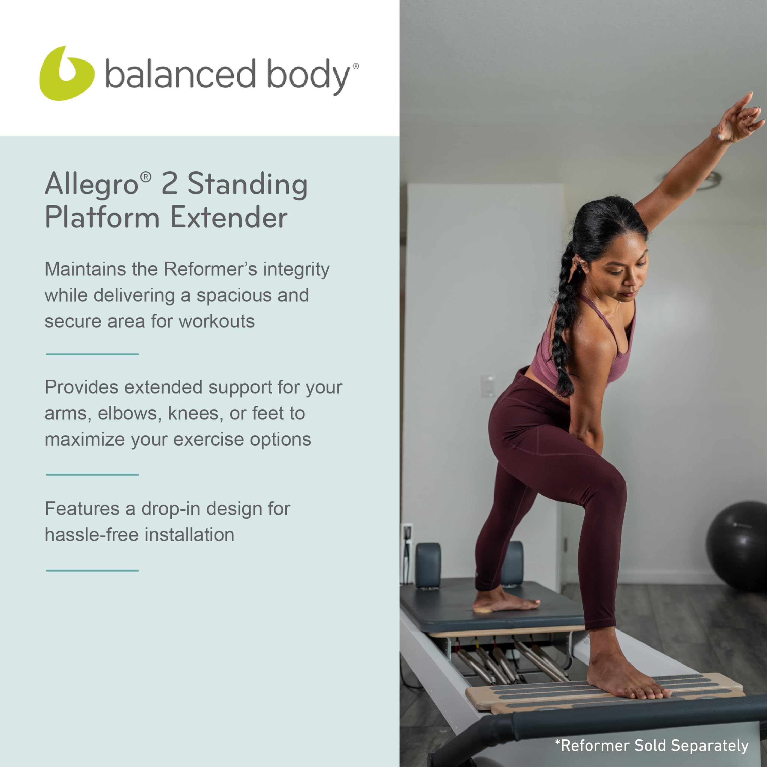 Balanced Body Allegro 2 Standing-Platform Extender, Pilates Reformer Extender for The Allegro 2 Reformer, Nonslip Extender for Home Pilates Gym or Studio Use