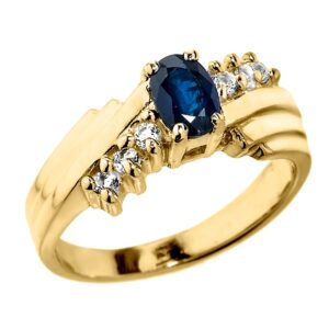 dazzling 10k yellow gold diamond and solitaire sapphire proposal ring (size 6.75)