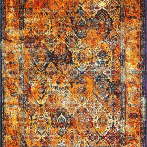 Unique Loom Rosso Collection Vintage, Traditional, Bohemian, Geometric, Border, Distressed, Southwestern Area Rug, 8 ft x 10 ft, Orange/Black