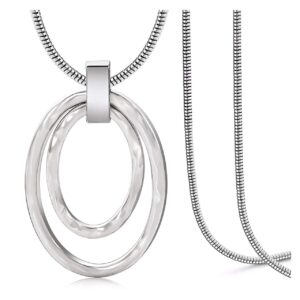 NVENF Long Sweater Chain Double Circle Pendant Necklace Bold Snake Chain Women Statement Necklace (Silver-tone)