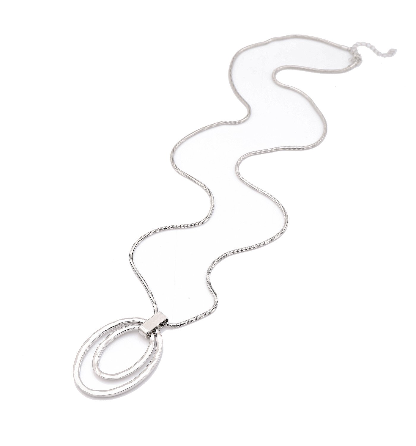 NVENF Long Sweater Chain Double Circle Pendant Necklace Bold Snake Chain Women Statement Necklace (Silver-tone)