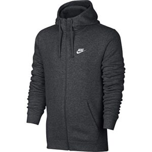 men's nike sportswear club full zip-up hoodie, fleece hoodie for men with paneled hood, charcoal heather/charcoal heather/white, s-t