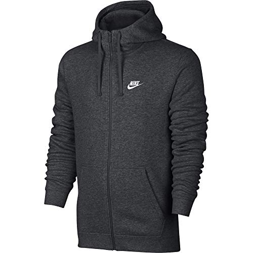 Men's Nike Sportswear Club Full Zip-Up Hoodie, Fleece Hoodie for Men with Paneled Hood, Charcoal Heather/Charcoal Heather/White, S-T