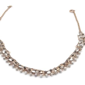 Catherine Popesco White & Grey Mineral Stone Mix Multi Strand Goldtone Necklace