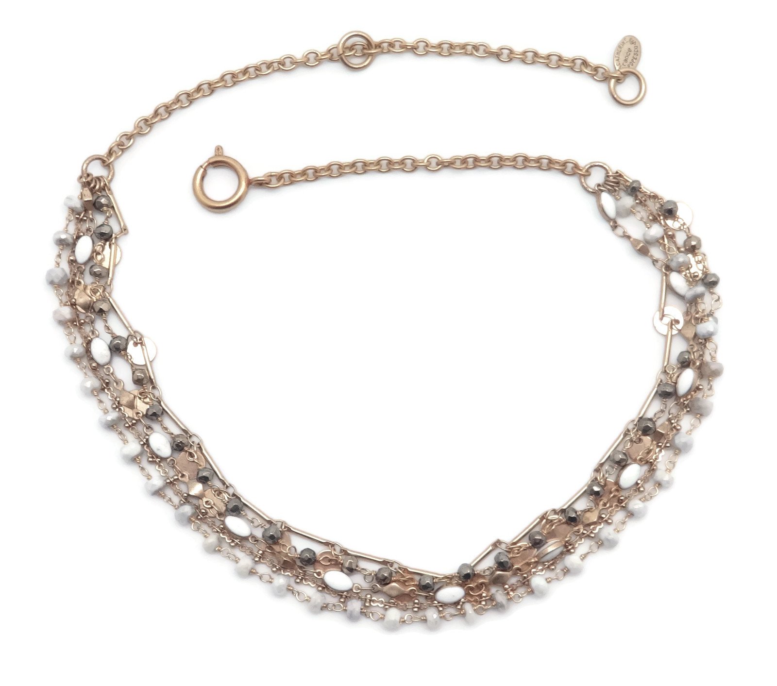 Catherine Popesco White & Grey Mineral Stone Mix Multi Strand Goldtone Necklace