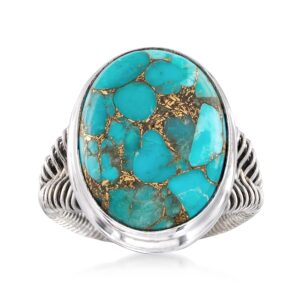 ross-simons oval turquoise ring in sterling silver wirework. size 8