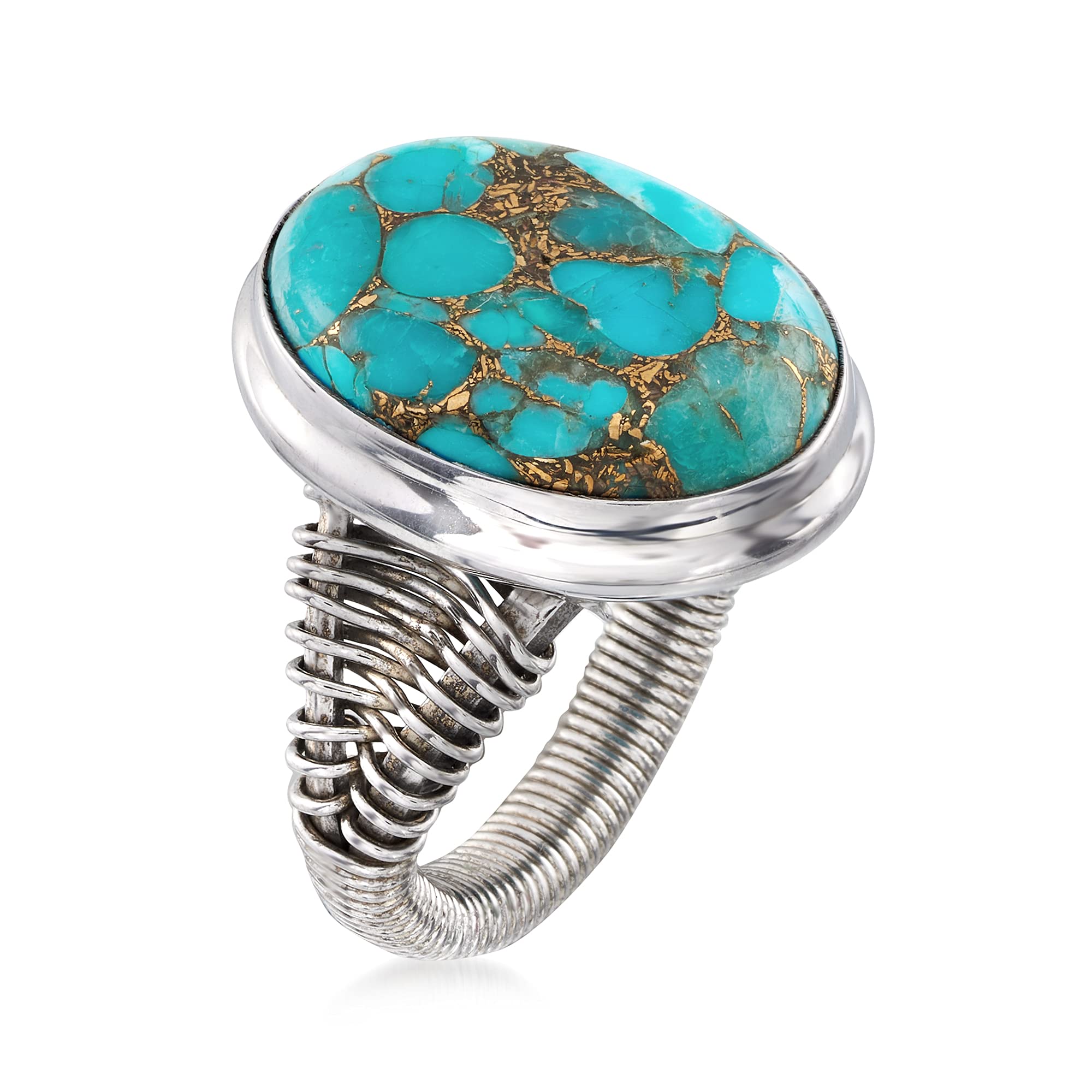 Ross-Simons Oval Turquoise Ring in Sterling Silver Wirework. Size 8