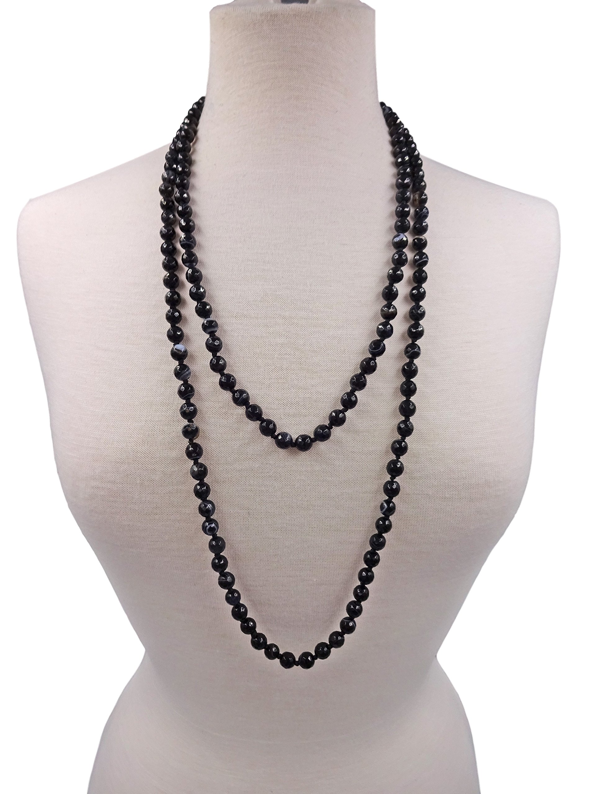 MGR 60-Inch Faceted Black Onyx Endless Infinity Long Beaded Necklace or Multi Strand Beaded Necklace.