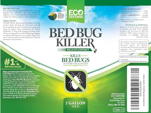 Eco Defense Bed Bug Killer - USDA Biobased, Bed Bug Spray & Dust Mite Spray - Natural Repellent Treatment - 1 Gallon