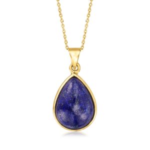 ross-simons pear-shaped lapis cabochon pendant necklace in 18kt gold over sterling. 18 inches