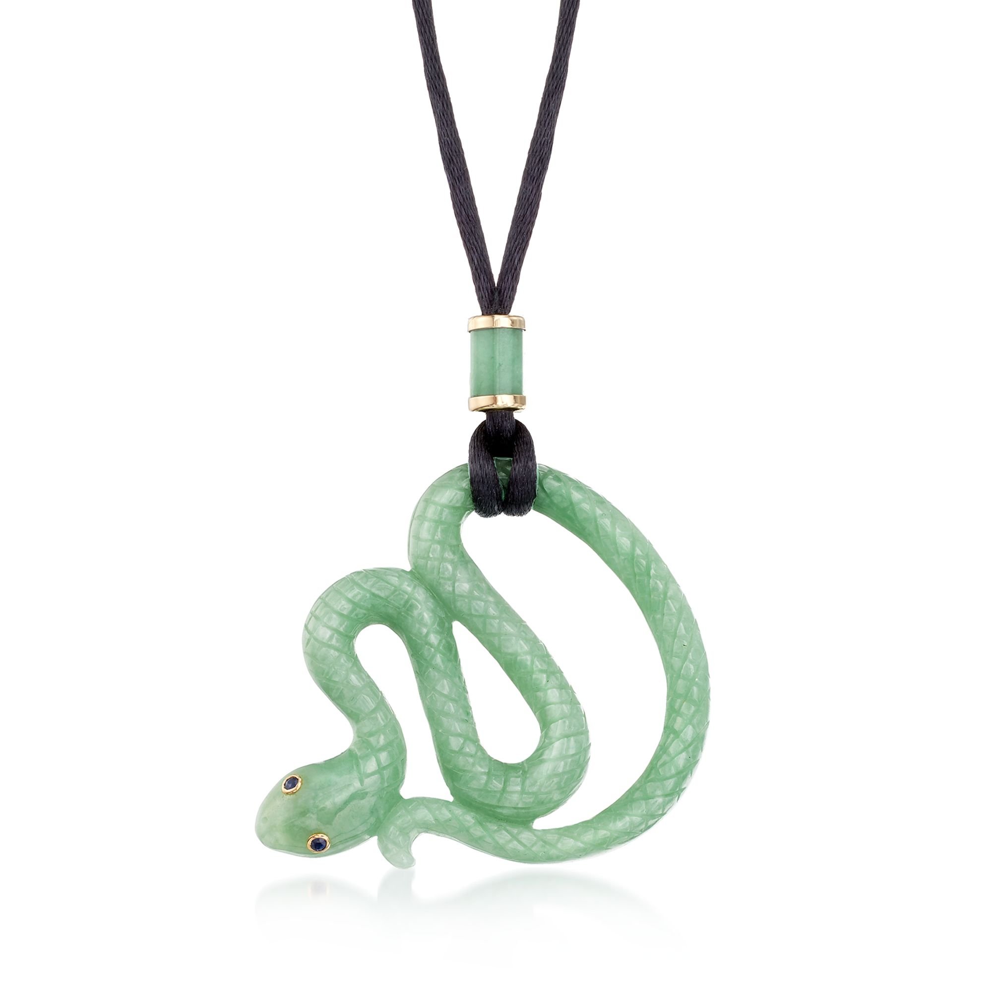 Ross-Simons Jade Snake Pendant Necklace With Black Satin Cord