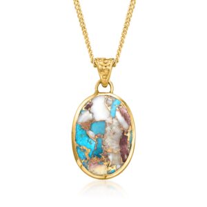 ross-simons oval kingman turquoise pendant necklace in 18kt gold over sterling. 16 inches