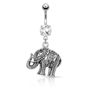 covet jewelry elephant dangle 316l surgical steel belly button navel rings