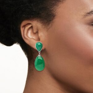 Ross-Simons Pear-Shaped Green Jade Drop Earrings in Sterling Silver