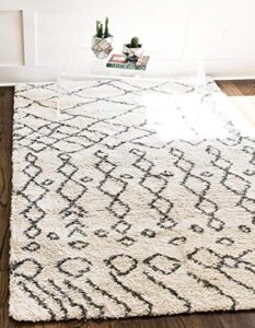 unique loom rabat shag collection area rug - geometric (9' x 12' rectangle, pure ivory/ gray)