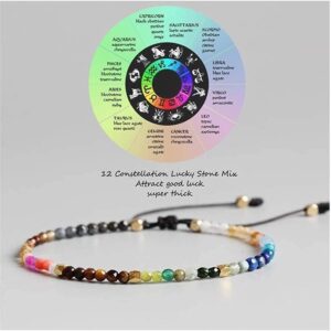 Rhdun Dainty Chakra Bracelets for Women, 3mm Agate Beads 7 Chakras Crystals and Healing Stones Bracelets, Bohemian 12 Constellation Meditation Bracelet