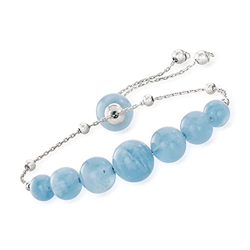 Ross-Simons 28.45 ct. t.w. Aquamarine Bead Graduated Bolo Bracelet in Sterling Silver