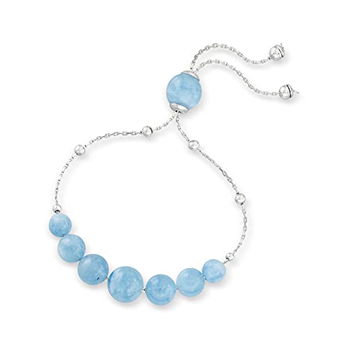 Ross-Simons 28.45 ct. t.w. Aquamarine Bead Graduated Bolo Bracelet in Sterling Silver