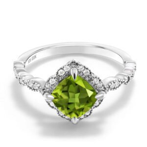 Gem Stone King 2.04 Cttw Green Peridot and Moissanite Solitaire Ring For Women In 925 Sterling Silver | Cushion Cut 7MM | Gemstone Birthstone | Available in Size 5, 6, 7, 8, 9