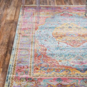 Unique Loom Baracoa Collection Area Rug - Miramar (5' 5" x 8' Rectangle, Light Blue/ Blue)