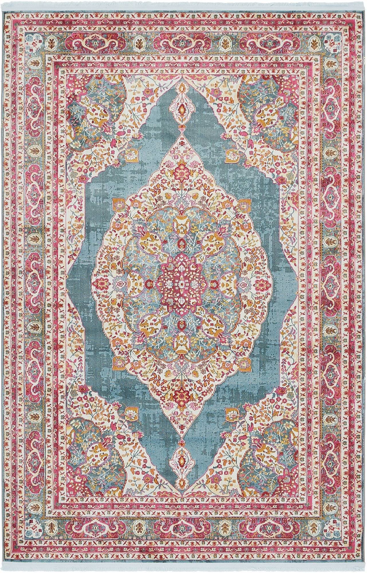 Unique Loom Baracoa Collection Area Rug - Regla (5' 5" x 8' Rectangle, Turquoise/ Ivory)