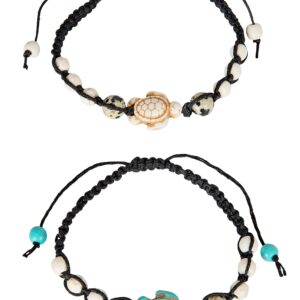 SPUNKYsoul Turtle Bracelet Set Adjustable Best Friend Couples Distance (or Anklet) Dalmatian Howlite Collection (2 Pack)