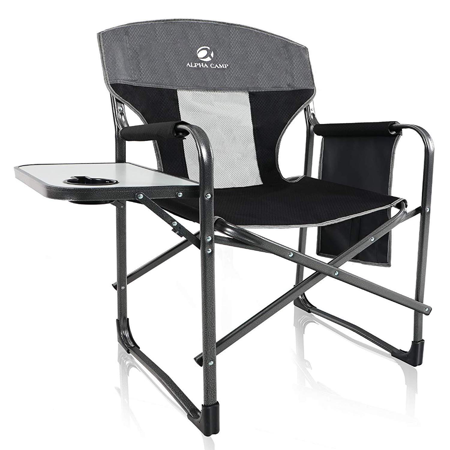 ALPHA CAMP Oversized Camping Director Chair Heavy Duty Folding Camp Chair with Side Table for Adults