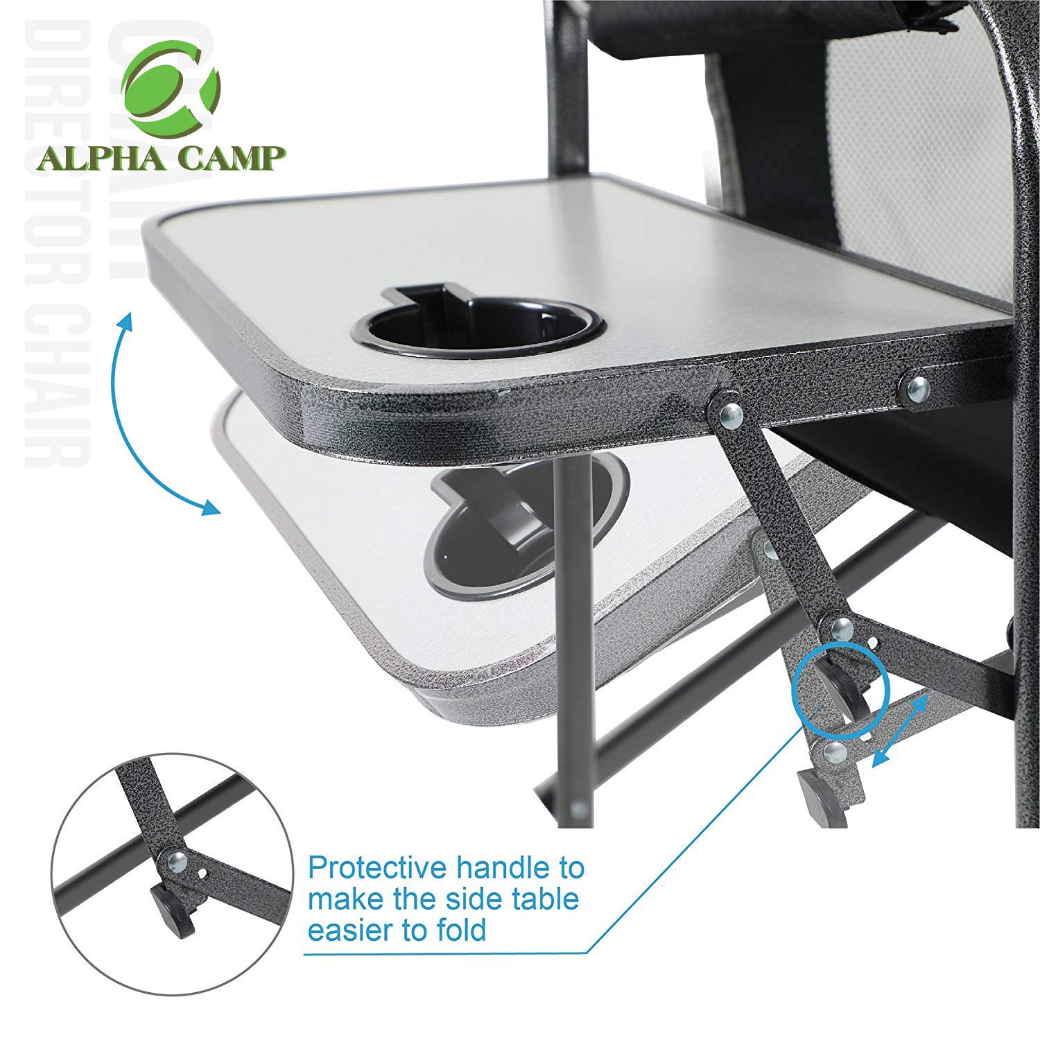 ALPHA CAMP Oversized Camping Director Chair Heavy Duty Folding Camp Chair with Side Table for Adults