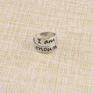 Yiyang I am enough Inspirational Silver Rings for Women Adjustable Engraved Encouragement Statement Stainless Steel Plating Jewelry Gift for Friends