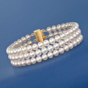 Ross-Simons 5-5.5mm Cultured Pearl 3-Strand Bracelet With 14kt Yellow Gold. 8 inches