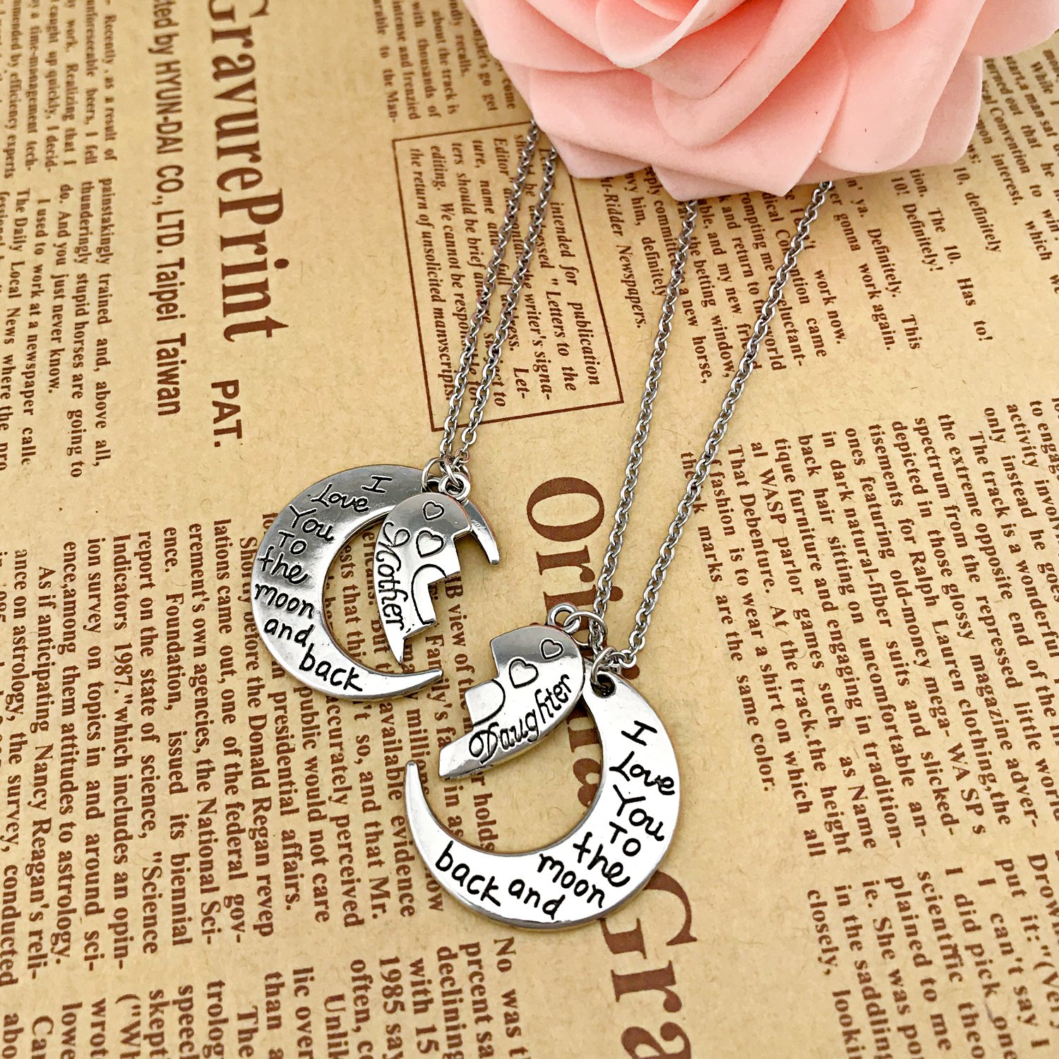 YOUFENG Gifts for Mom I Love You to the Moon and Back Mother Daughter Necklaces Pendant 2pc set Mothers Day Gifts (Mom daughter necklace set)