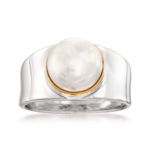 Ross-Simons 9.5-10mm Cultured Pearl Ring in Sterling Silver With 14kt Gold. Size 9